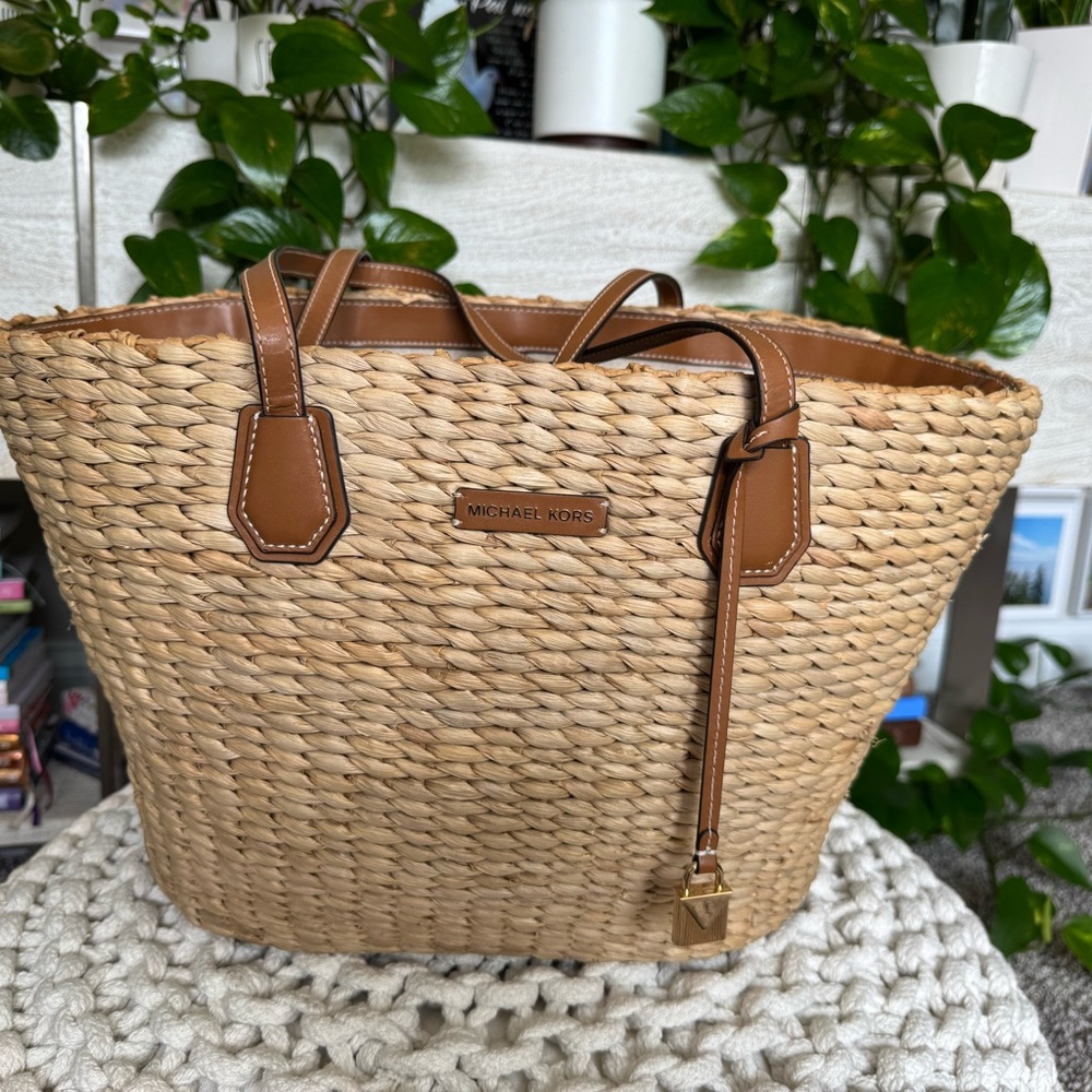 Michael Kors Tan Woven Tote Bag